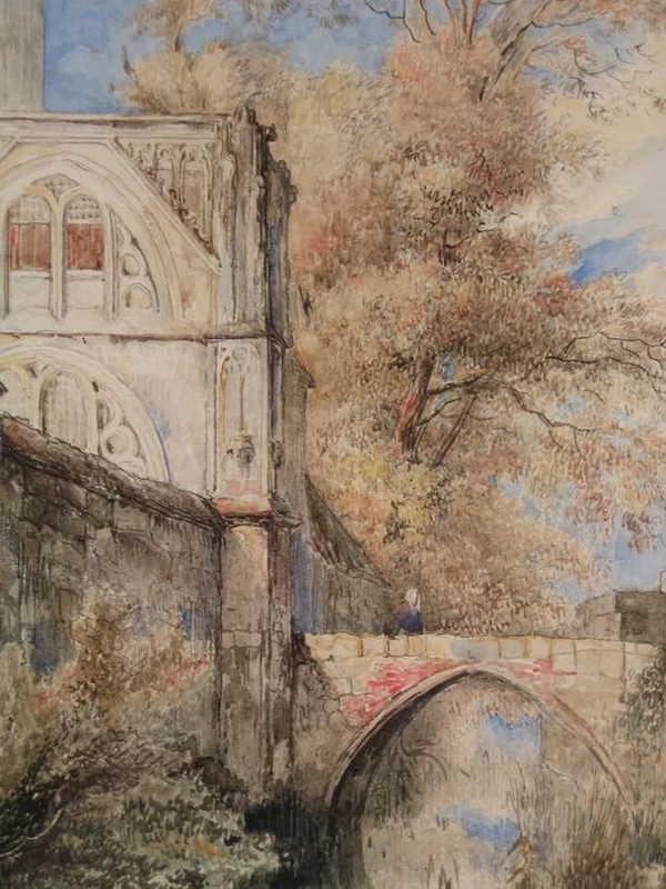 Portale della chiesa gotica con un ponte